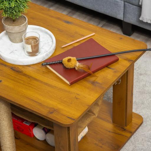 Mesa de Centro Hamaca para Gatos con 2 Postes Rascadores de Yute y Estante Inferior de Almacenaje 79x59x45,5 cm Marrón [5]