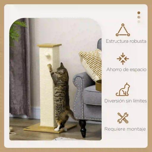Poste Rascador para Gatos de 80 cm Árbol para Gatos con Poste de Sisal y Bola Colgante 38x38x80 cm Roble [3]