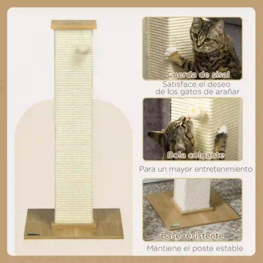Poste Rascador para Gatos de 80 cm Árbol para Gatos con Poste de Sisal y Bola Colgante 38x38x80 cm Roble [4]