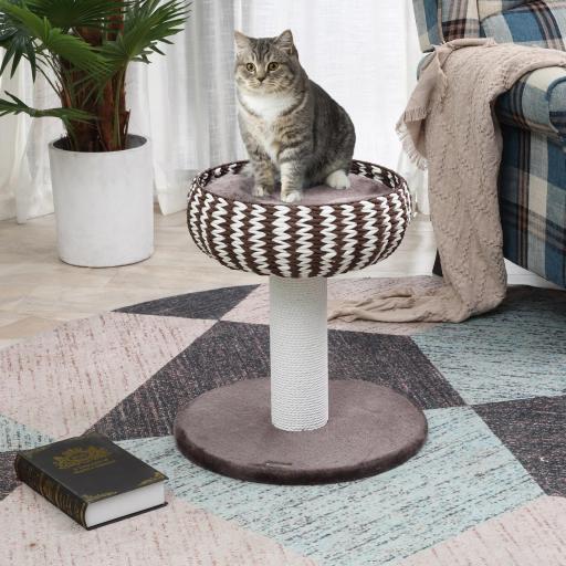 Árbol Rascador para Gatos Pequeño Altura 52 cm Torre Escalador de Gato con Cama Redonda Cojín de Felpa Suave y Poste Rascador 50x50x52 cm Café y Blanco