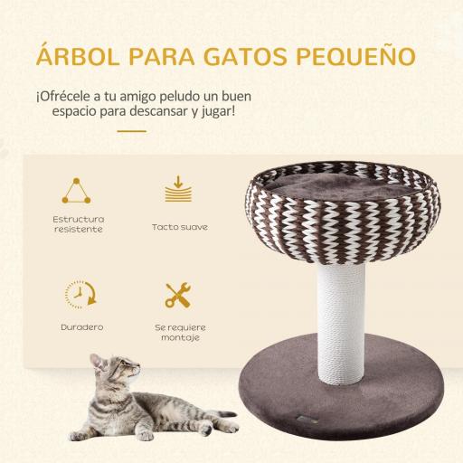 Árbol Rascador para Gatos Pequeño Altura 52 cm Torre Escalador de Gato con Cama Redonda Cojín de Felpa Suave y Poste Rascador 50x50x52 cm Café y Blanco [2]