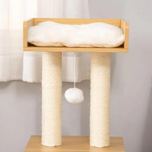 Árbol para Gatos de 2 Niveles con Cueva Cama Superior Postes Rascadores de Sisal Natural Cojines Lavables y Bola de Juguete 35x35x81 cm Roble y Blanco [6]