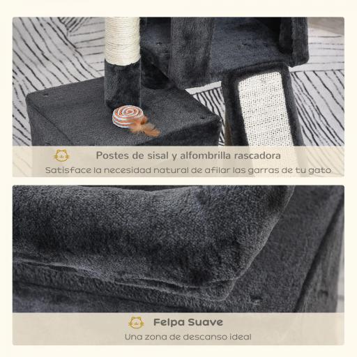 Árbol Múltiples Actividades para Gatos Centro de Juegos para Mascotas con Postes y Tablero Rascador Cuevas Cama con Borde Elevado Tacto Suave 59x39x83 cm Gris Oscuro [3]