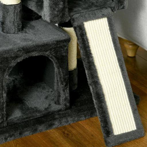 Árbol Múltiples Actividades para Gatos Centro de Juegos para Mascotas con Postes y Tablero Rascador Cuevas Cama con Borde Elevado Tacto Suave 59x39x83 cm Gris Oscuro [7]
