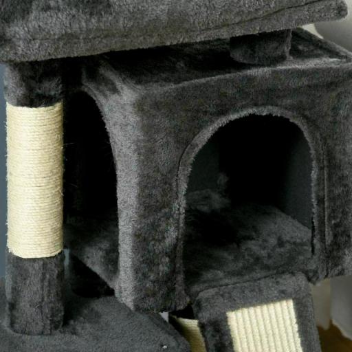 Árbol Múltiples Actividades para Gatos Centro de Juegos para Mascotas con Postes y Tablero Rascador Cuevas Cama con Borde Elevado Tacto Suave 59x39x83 cm Gris Oscuro [8]