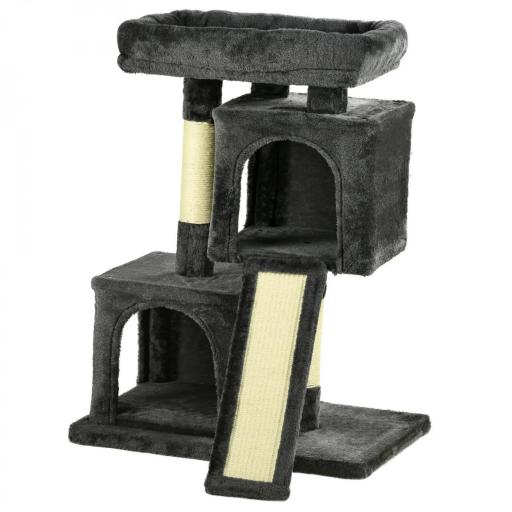 Árbol Múltiples Actividades para Gatos Centro de Juegos para Mascotas con Postes y Tablero Rascador Cuevas Cama con Borde Elevado Tacto Suave 59x39x83 cm Gris Oscuro [6]