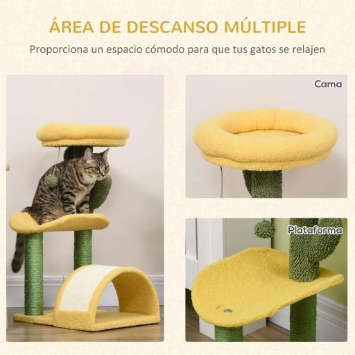Rascador para Gatos de 72 cm con Cama Poste de Sisal Rascador Curvo y Bola Colgante 40x35x72 cm Verde y Amarillo [2]