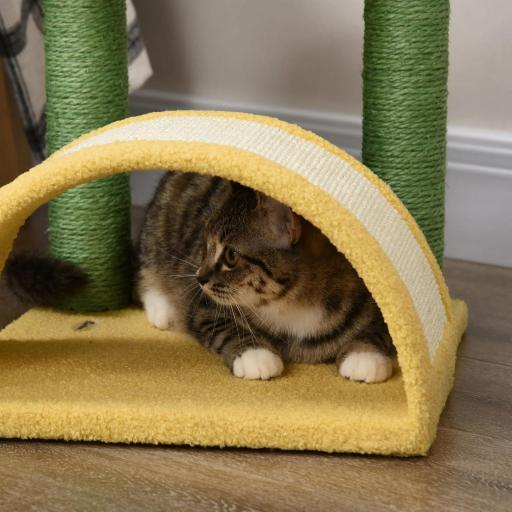 Rascador para Gatos de 72 cm con Cama Poste de Sisal Rascador Curvo y Bola Colgante 40x35x72 cm Verde y Amarillo [5]