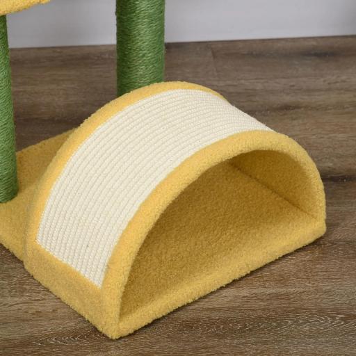 Rascador para Gatos de 72 cm con Cama Poste de Sisal Rascador Curvo y Bola Colgante 40x35x72 cm Verde y Amarillo [7]