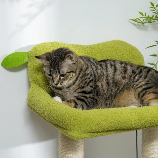 Árbol Rascador para Gatos con Cama en Forma de Aguacate Plataforma Postes de Sisal y Bola Colgante Ø44x83cm Verde [9]