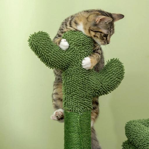 Árbol Rascador para Gatos Diseño de Cactus con Cama Cueva Poste de Sisal y Bola Colgante 68x30x67 cm Verde [5]