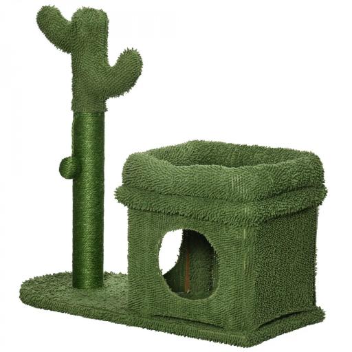 Árbol Rascador para Gatos Diseño de Cactus con Cama Cueva Poste de Sisal y Bola Colgante 68x30x67 cm Verde [8]