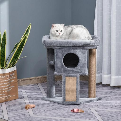 Árbol Rascador para Gatos Pequeños de 57 cm con Poste de Yute Rampa para Rascar Cama y Bola Colgante 40x40x57 cm Gris