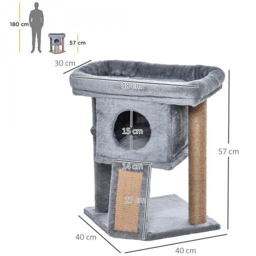 Árbol Rascador para Gatos Pequeños de 57 cm con Poste de Yute Rampa para Rascar Cama y Bola Colgante 40x40x57 cm Gris [1]