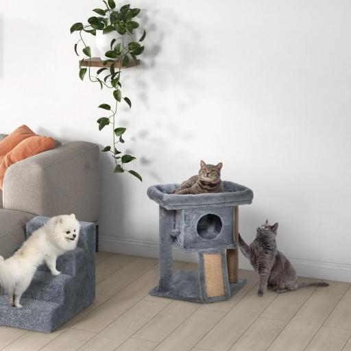 Árbol Rascador para Gatos Pequeños de 57 cm con Poste de Yute Rampa para Rascar Cama y Bola Colgante 40x40x57 cm Gris [7]