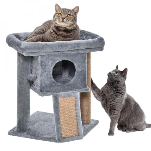 Árbol Rascador para Gatos Pequeños de 57 cm con Poste de Yute Rampa para Rascar Cama y Bola Colgante 40x40x57 cm Gris [9]