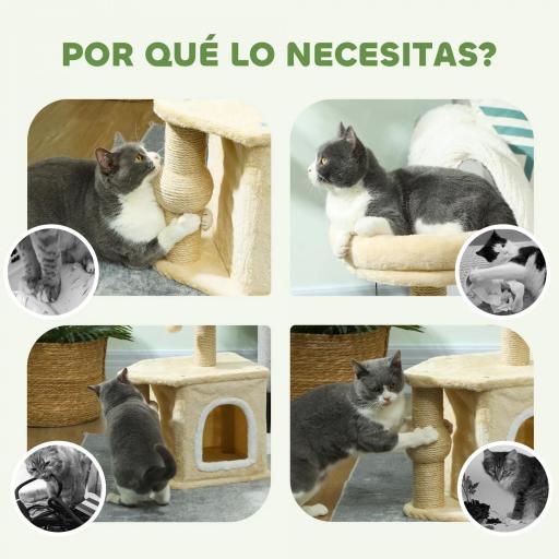Árbol para Gatos Altura 66 cm Torre para Gatos con Cama Cueva Plataforma Bola Colgante y Poste de Yute Beige [1]