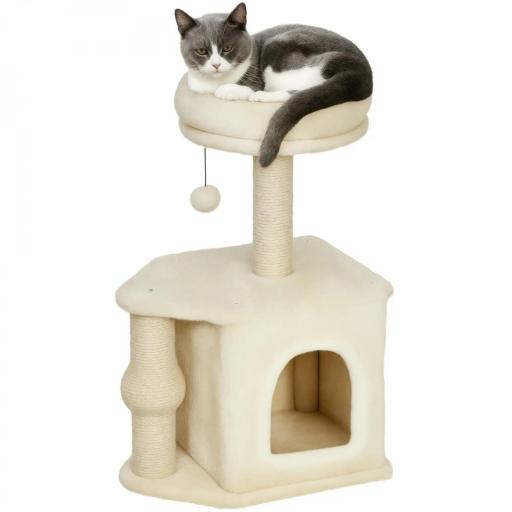 Árbol para Gatos Altura 66 cm Torre para Gatos con Cama Cueva Plataforma Bola Colgante y Poste de Yute Beige [9]