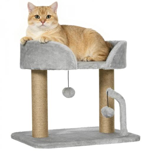 Árbol Rascador para Gatos Pequeños Altura 42 cm con Nido Bolas Colgantes y Postes de Sisal 48x38x42 cm Gris Claro [8]