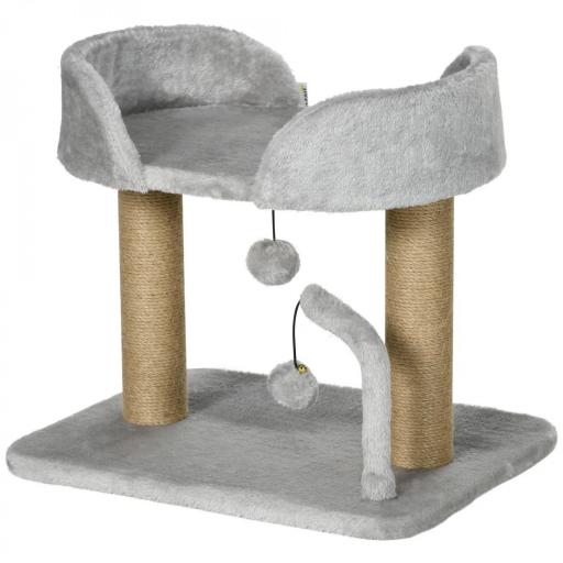 Árbol Rascador para Gatos Pequeños Altura 42 cm con Nido Bolas Colgantes y Postes de Sisal 48x38x42 cm Gris Claro [9]