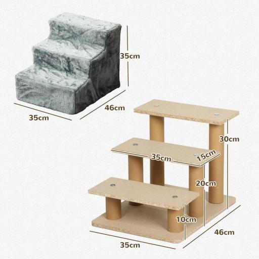 Escalera para Perros de 3 Peldaños con Funda Extraíble y Lavable para Mascotas Mayores para Cama Sofá 46x35x35 cm Gris [1]