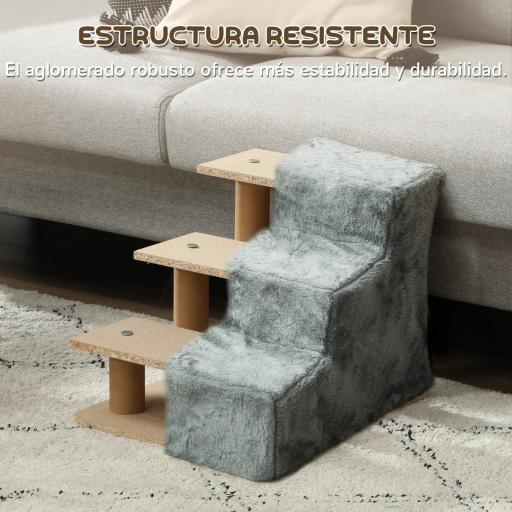 Escalera para Perros de 3 Peldaños con Funda Extraíble y Lavable para Mascotas Mayores para Cama Sofá 46x35x35 cm Gris [4]
