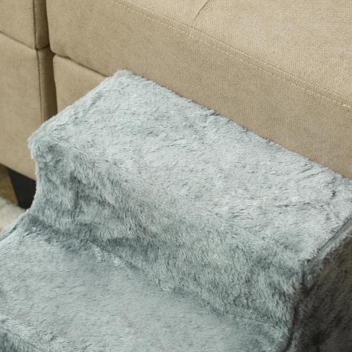 Escalera para Perros de 3 Peldaños con Funda Extraíble y Lavable para Mascotas Mayores para Cama Sofá 46x35x35 cm Gris [6]