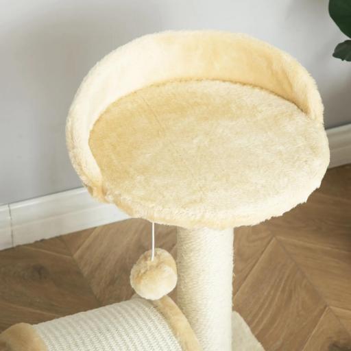 Árbol Rascador para Gatos Pequeños Altura 46 cm de 2 Niveles Árbol para Gatos con Poste Tablero para Rascar Plataformas y Juguete de Bola Colgante 35,5x37x46 cm Beige [7]