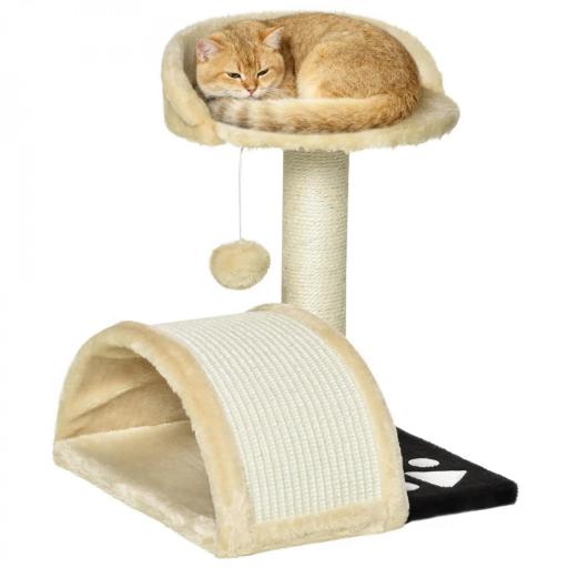 Árbol Rascador para Gatos Pequeños Altura 46 cm de 2 Niveles Árbol para Gatos con Poste Tablero para Rascar Plataformas y Juguete de Bola Colgante 35,5x37x46 cm Beige [8]