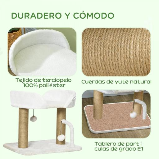 Árbol Rascador para Gatos Pequeños Altura 42 cm con Nido Bolas Colgantes y Postes de Sisal 48x38x42 cm Blanco [4]