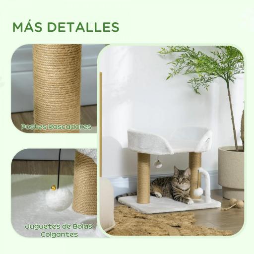 Árbol Rascador para Gatos Pequeños Altura 42 cm con Nido Bolas Colgantes y Postes de Sisal 48x38x42 cm Blanco [2]