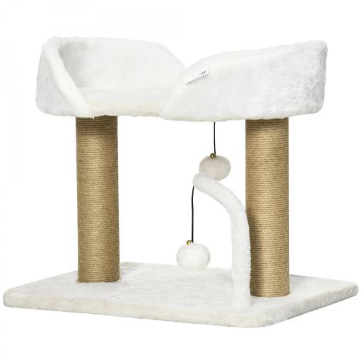 Árbol Rascador para Gatos Pequeños Altura 42 cm con Nido Bolas Colgantes y Postes de Sisal 48x38x42 cm Blanco [9]