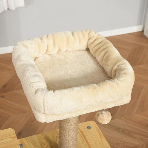 Árbol Rascador para Gatos 130 cm, Árbol para Gatos con 5 Plataformas, Hamaca, Escalera, Cueva, Postes de Yute, Bola Colgante, Beige [7]