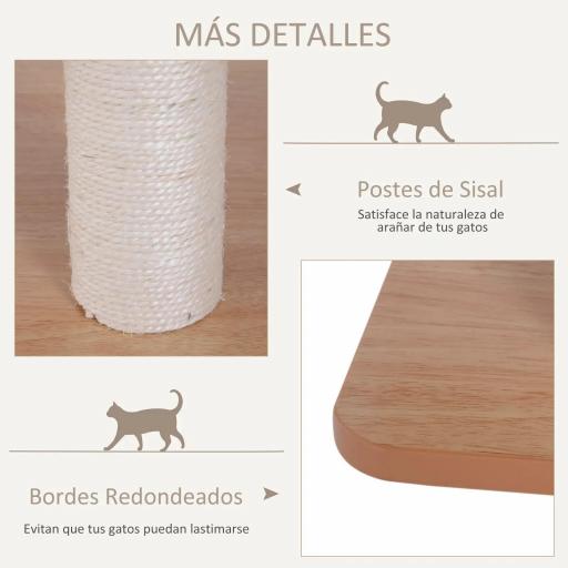 Árbol Rascador para Gatos de Madera 71,5x49,5x120 cm Torre de Gato con Cueva Plataformas Postes Rascadores de Sisal Cojines de Felpa Suave y Bolas Colgantes Natural [4]