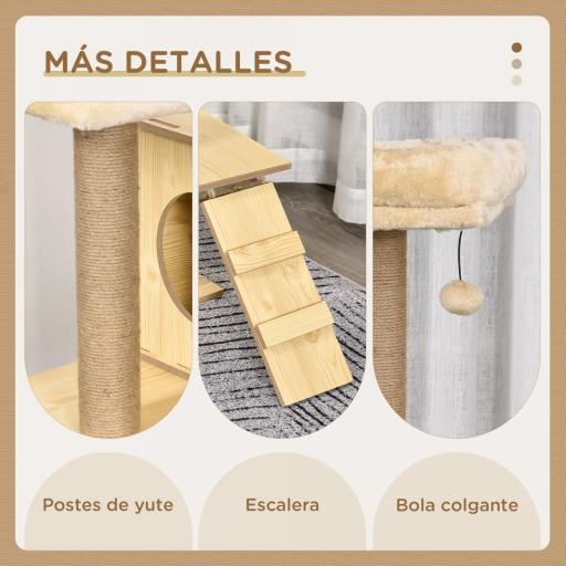 Árbol Rascador para Gatos Altura 130 cm Torre para Gatos con Postes Rascadores de Yute Camas Hamaca 60x40x130 cm Natural [4]