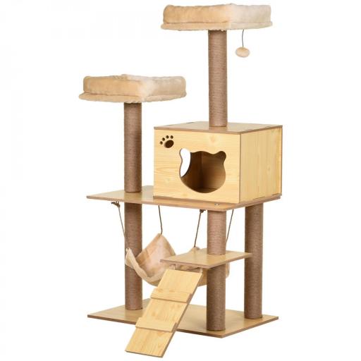 Árbol Rascador para Gatos Altura 130 cm Torre para Gatos con Postes Rascadores de Yute Camas Hamaca 60x40x130 cm Natural [8]