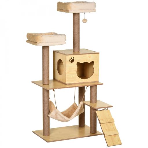 Árbol Rascador para Gatos Altura 130 cm Torre para Gatos con Postes Rascadores de Yute Camas Hamaca 60x40x130 cm Natural [9]