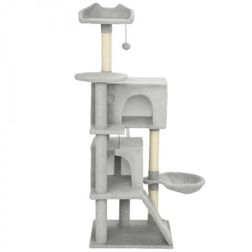 Árbol Rascador para Gatos 140 cm con Plataformas Cama 2 Cuevas Hamaca Escalera Postes de Sisal Gris Claro [9]