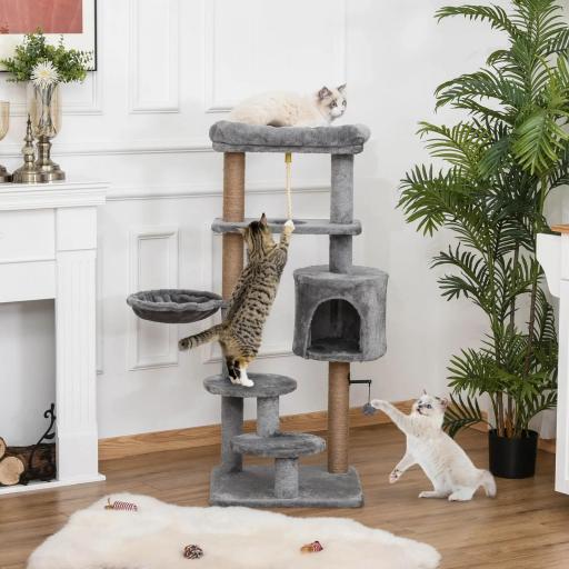 Árbol Rascador para Gatos Altura 120 cm Torre de Gatos con Plataformas Cueva Hamaca Postes de Yute 48x48x120 cm Gris