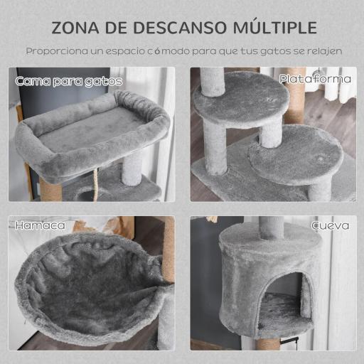 Árbol Rascador para Gatos Altura 120 cm Torre de Gatos con Plataformas Cueva Hamaca Postes de Yute 48x48x120 cm Gris [2]