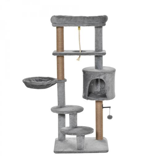 Árbol Rascador para Gatos Altura 120 cm Torre de Gatos con Plataformas Cueva Hamaca Postes de Yute 48x48x120 cm Gris [4]