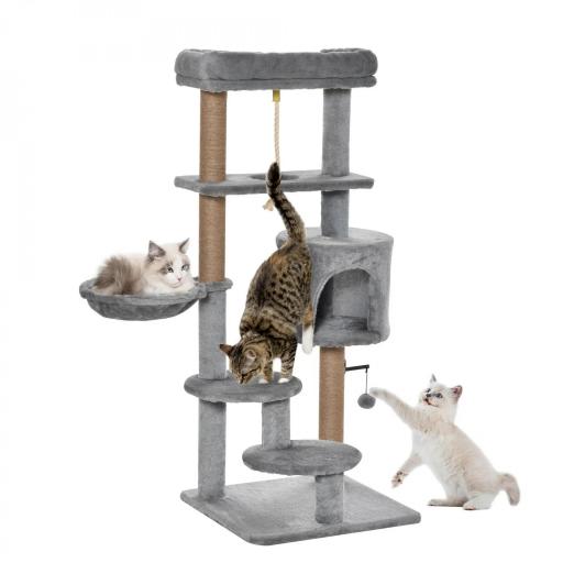 Árbol Rascador para Gatos Altura 120 cm Torre de Gatos con Plataformas Cueva Hamaca Postes de Yute 48x48x120 cm Gris [8]