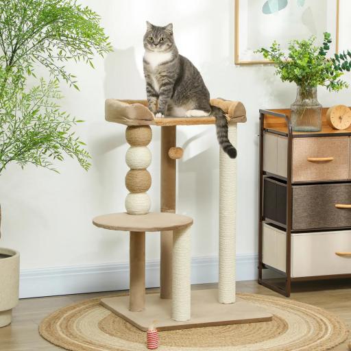 Árbol Rascador para Gatos con Plataforma Torre Escalador para Gatos con Plataforma Cama Postes Bolas 56x54x86 cm Marrón
