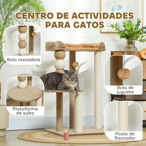 Árbol Rascador para Gatos con Plataforma Torre Escalador para Gatos con Plataforma Cama Postes Bolas 56x54x86 cm Marrón [4]