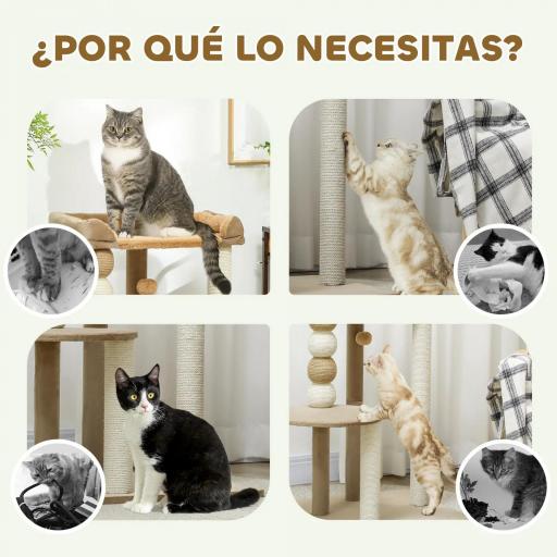 Árbol Rascador para Gatos con Plataforma Torre Escalador para Gatos con Plataforma Cama Postes Bolas 56x54x86 cm Marrón [3]