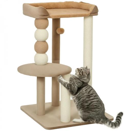 Árbol Rascador para Gatos con Plataforma Torre Escalador para Gatos con Plataforma Cama Postes Bolas 56x54x86 cm Marrón [7]