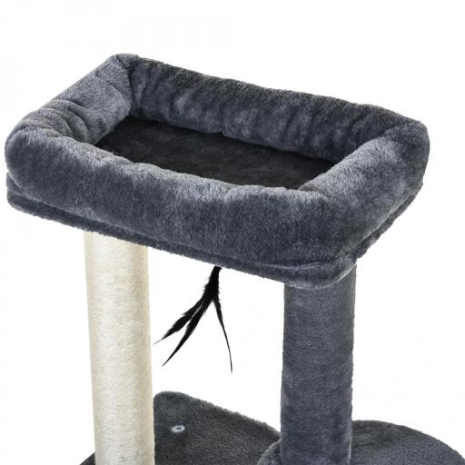 Rascador para Gatos con Postes de Sisal y Felpa Suave con Cama Cueva Plataformas Bola y Pluma 48x35x100 cm Gris y Beige [6]
