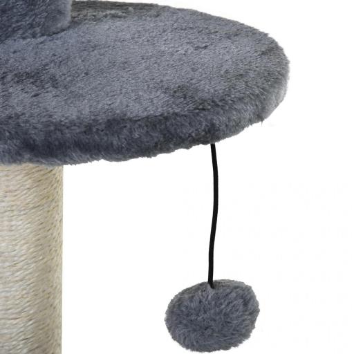 Rascador para Gatos con Postes de Sisal y Felpa Suave con Cama Cueva Plataformas Bola y Pluma 48x35x100 cm Gris y Beige [7]