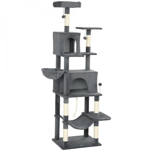 Árbol Rascador para Gatos con Plataforma Torre Escalador para Gatos con Cama Cuevas Postes de Sisal 60x48x202 cm Gris [8]