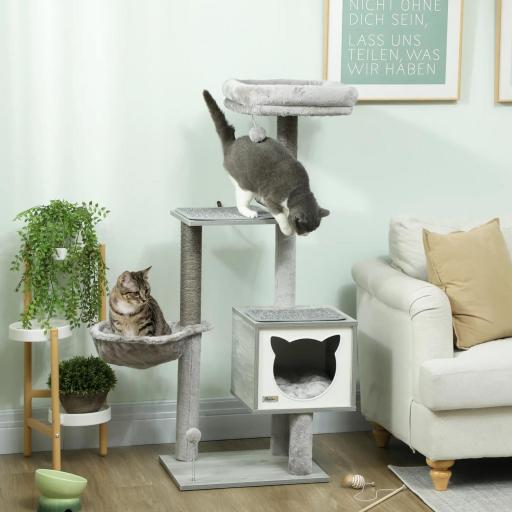 Árbol Rascador para Gatos con Plataforma Torre Escalador para Gatos con Hamaca Caseta Cama Postes 48x40x126 cm Gris